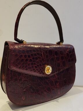 Classic Croc-Embossed Top-Handle Bag in Deep Burgundy Franck Michel
